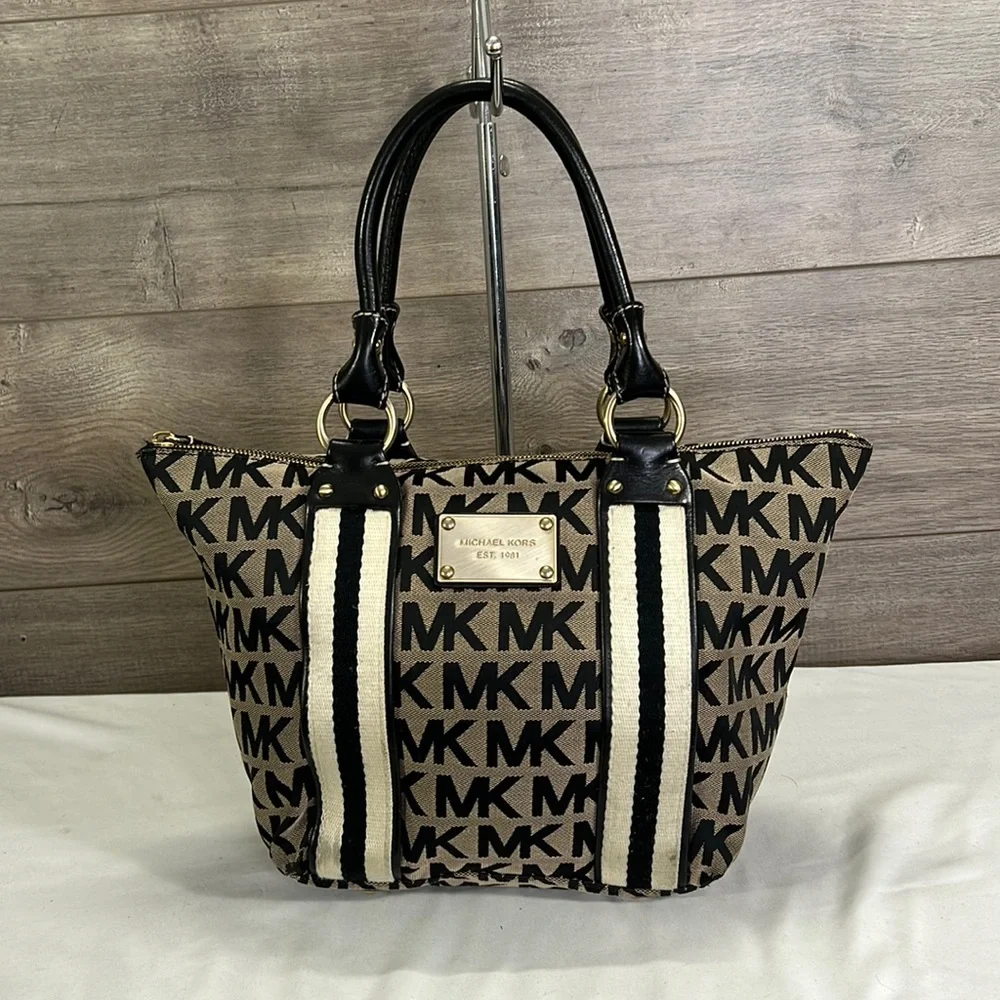Michael Kors Grey and Black Canvas Hobo Shoulder Bag